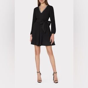 NWT MILLY Liv Crystal Embellished Pleated Dress Black Size 6
